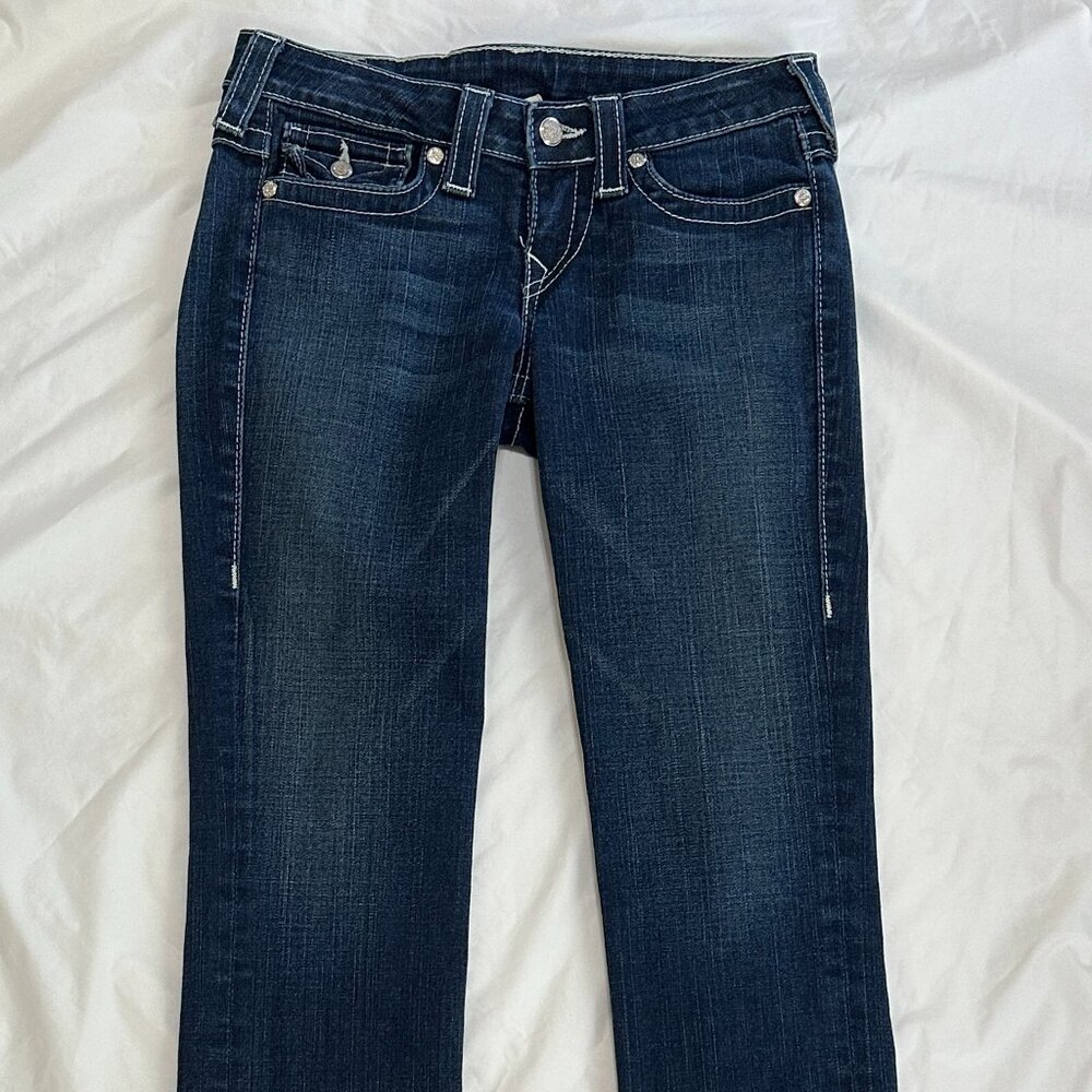 True Religion Jeans Womens 27 Rhinestone Button Flap Pockets USA Made